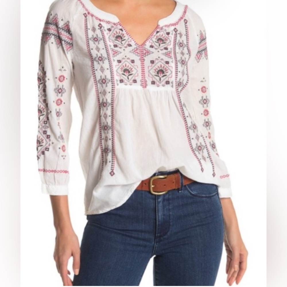 Johnny Was Tatum Peasant Embroidered Top